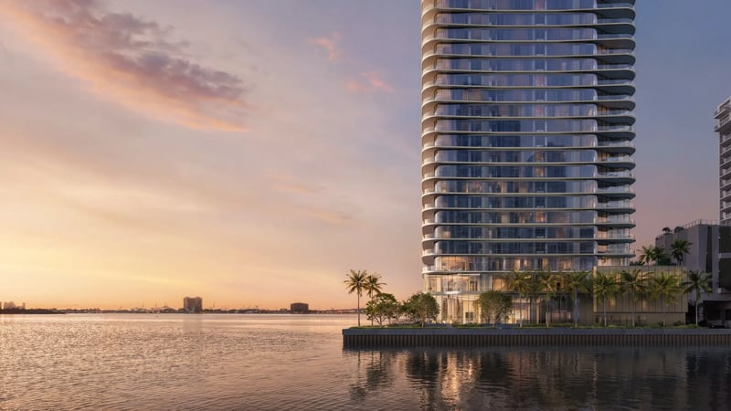 LILLI Miami Edgewater north facade rendering with champagne metallic accents